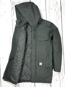 CARHARTT HICKMAN COAT Ocieplana Kurtka Parka Męska Logowana Szara r. S