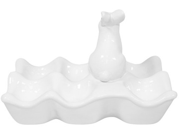 БЕЛАЯ КЕРАМИЧЕСКАЯ Подставка с ЗАЙЧИКОМ Тарелка на 6 ЯИЦ - 13,5x20x12 см