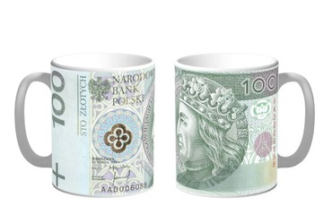 KUBEK BANKNOTY PIENIĄDZE ZŁOTY DOLAR EURO NA PREZENT ŚMIESZNY MIKOŁAJKI 330