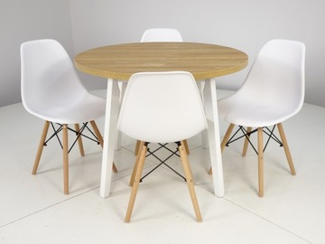 Stół okrągły 100 cm + 4 krzesła SKANDYNAWSKIE