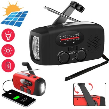 RADIO AWARYJNE SOLARNE AM FM SOS 2000MAH KORBA RĘCZNA Z LATARKĄ LED