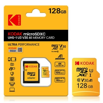 KODAK 128GB High Speed Memory Card Class 10 UHS-1 U3 V30 A1 Micro SD Card