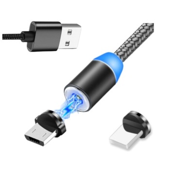 KABEL NYLONOWY MAGNETYCZNY 3w1 MICRO USB TYP C