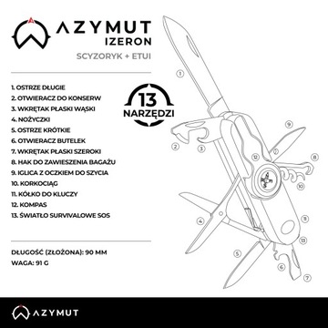 Нож карманный AZYMUT Izeron, 13 инструментов + кобура,