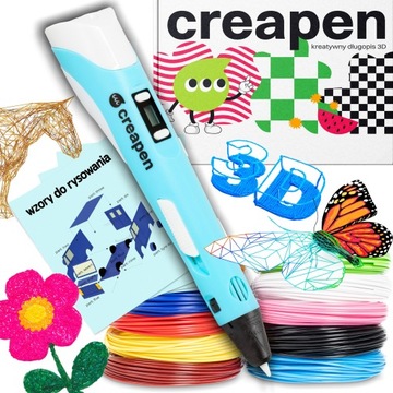 Zestaw x2 Długopis 3D Pen Magiczny + 109m wkładów + 75 szablonów Niebieski