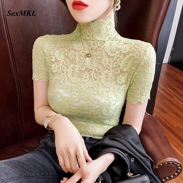 Sexy Transparent White Lace Blouse Women 2022 Holl