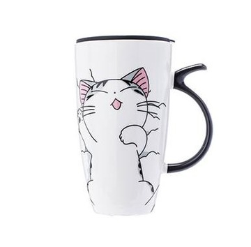 Elegancki Kubek Ceramiczny Z Przykrywką Pokrywką KOT 500ml KB10 WZ2