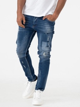 SPODNIE JEANSOWE MĘSKIE Z Uszkodzeniami MODNE Skinny Niebieskie i8 Denim 36