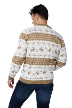 Sweter świąteczny męski norweski beżowy S
