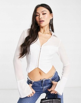 Asos Design XXH bow BIAŁA KOSZULA SIATECZKA GORSET XXXS
