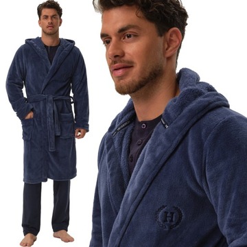 Ciepły SZLAFROK MĘSKI z kapturem HENDERSON Soft XL