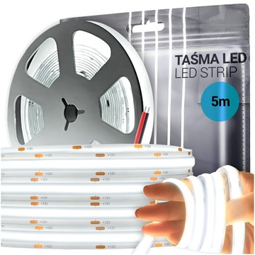 Taśma LED COB 5m 230V 12V NEON Ledy BIAŁA ZIMNA MOCNA 6000K 900lm/m 10W/m