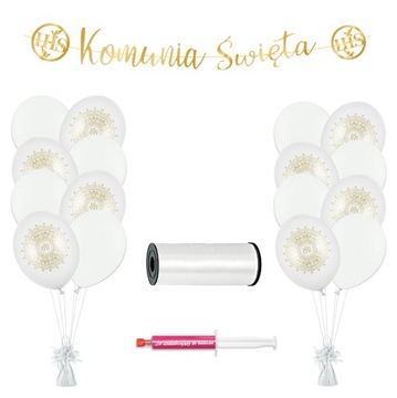 ZESTAW BALONY KOMUNIA BIAŁE + BANER NAPIS