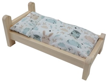 ŁÓŻKO DLA LALKI ŁÓŻECZKO DREWNIANE +POŚCIEL