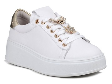 Buty sneakersy damskie białe creepersy na platformie skórzane DiA SN67 39