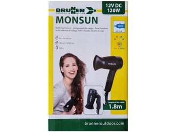 Складной туристический фен Brunner Monsun 12V, черный Turismus