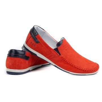 Buty męskie skórzane mokasyny wsuwane POLSKIE 876 czerwone 43