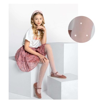 Rajstopy GROSZKI kropki Białe lycra 110