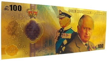 KRÓL KAROL III Pozłacany Banknot 100 Funtów