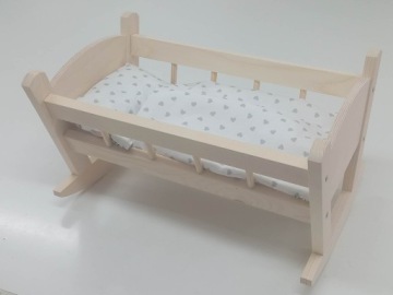 KOŁYSKA DREWNIANA dla lalek NIEMALOWANA + POŚCIEL