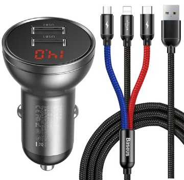 BASEUS ŁADOWARKA SAMOCHODOWA ZASILACZ DO TELEFONU 2X USB 24W LED 4.8A