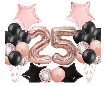 Balony Rose Gold czarne na Urodziny cyfry 0-99 hel