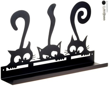 Półka naścienna wisząca Dekoracyjna metalowa czarna Kotki 100x570x340mm