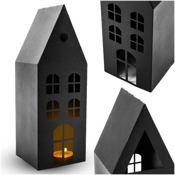 DOMEK LAMPION NA LED SWIECE LATARNIA DUŻY CZARNY LATARENKA LOFT
