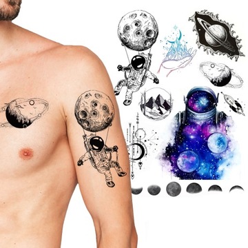 TATUAŻE ZMYWALNE TATUAZ TYMCZASOWY KOSMOS PLANETY KOSMONAUTA GÓRY RAKIETA