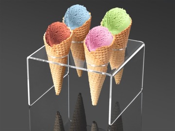 STOJAK PODAJNIK PODSTAWKA na WAFLE DO LODÓW, na 4 LODY z PLEXI, PLEKSI