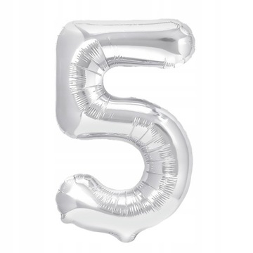 Balon CYFRA 5 foliowy SREBRNY 70 cm HEL powietrze