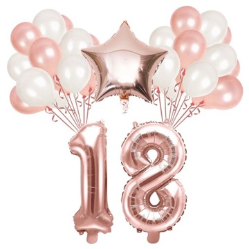 ZESTAW BALONY 18 URODZINY ROSE GOLD PERŁOWE 18 ROCZNICA ŚLUBU