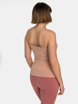 BLUZKA DAMSKA NA RAMIĄCZKACH KOSZULKA TOP GŁADKA BAWEŁNIANA BASIC BEŻOWA M