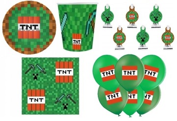 ZESTAW NA URODZINY MINECRAFT KUBKI TALERZYKI TNT