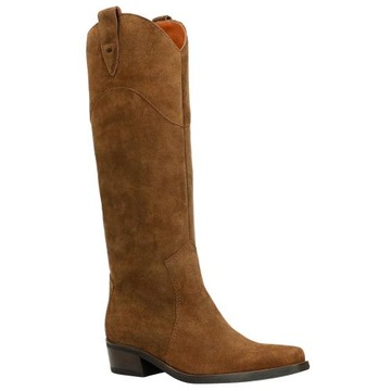 BUTY DAMSKIE WELUROWE Kozaki do kolana KOWBOJKI obcas Wojas brązowe r. 37