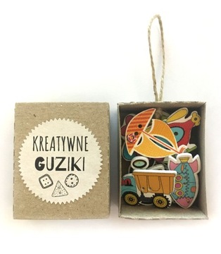 Guziki drewniane POJAZDY 10 szt MATCHBOX kreatywne