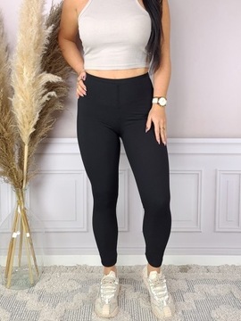 PRĄŻKOWANE LEGGINSY BAWEŁNIANE damskie długie getry CZARNE 100% KRYJĄCE, L