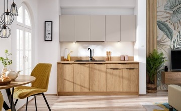 Meble kuchenne NOVO 200 cm zestaw szafek kuchennych kaszmir mat/dąb hickora