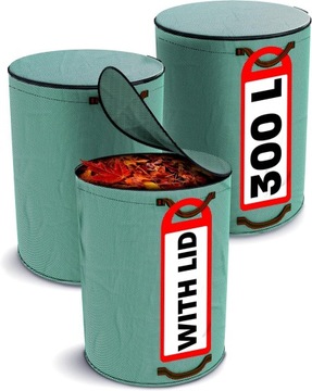 3x WORKI OGRODOWE Z POKRYWĄ NA LIŚCIE 300L UCHWYTY POKRYWA ZAMYKANE DUŻE XL