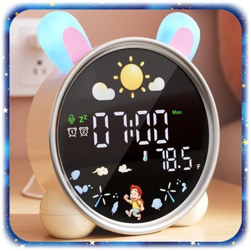 ZEGAR BUDZIK KRÓLIK DLA DZIECI LAMPKA NOCNA LED TIMER BIAŁY SZUM Na Lato