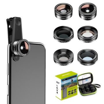 Zestaw 6w1 Obiektyw Filtr Makro 25x Wide ND32 Star Fisheye CPL do Telefonu