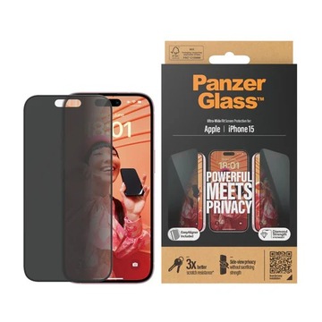 PanzerGlass UW Fit szkło Prywatyzujące +Ramka Montażu do iPhone 15