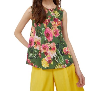 Bluzka Liu Jo koszula damska bez rękawów w kwiaty luźna zielona r. 34