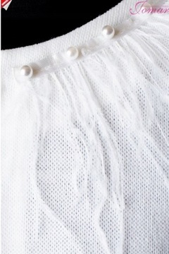 Biały sweterek z piórkami elegancki SWETER WDZIANKO roz. 158