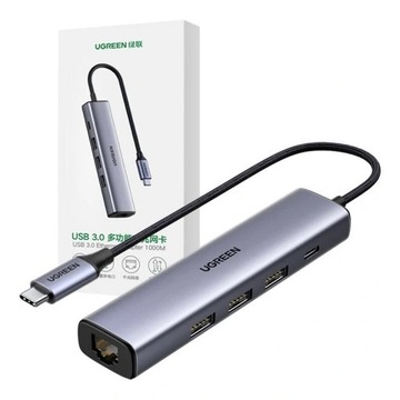 UGREEN ADAPTER HUB 5W1 USB-C 3XUSB-A 3.0 RJ45 ETHERNET 1000 MBPS GIGABIT