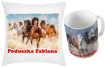 ZESTAW PODUSZKA i KUBEK PREZENT KOŃ KONIE IMIĘ