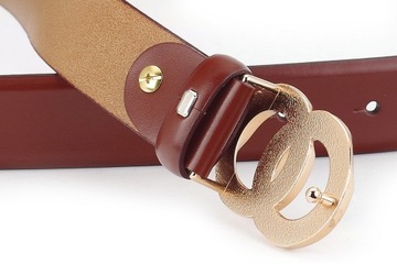 РЕМЕНЬ КОРИЧНЕВЫЙ КОЖАНЫЙ ЖЕНСКИЙ, золотая пряжка, размер 105
