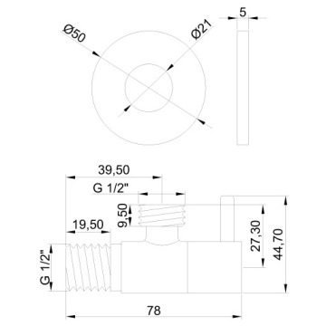 Угловой вентиль для батарей с керамогранитной головкой 1/2x1/2