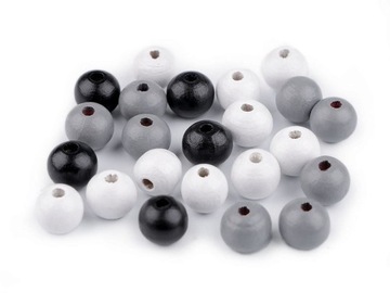 Koraliki drewniane KULE czerń szary biel 10mm 20g