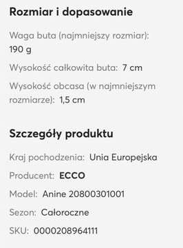 Półbuty czółenka naturalna skóra lakierki ecco 25c